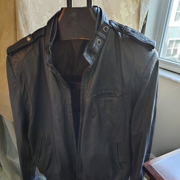 Vintage 1980’s Bomber Collarless Brown Leather Jacket - Picture 9 of 9